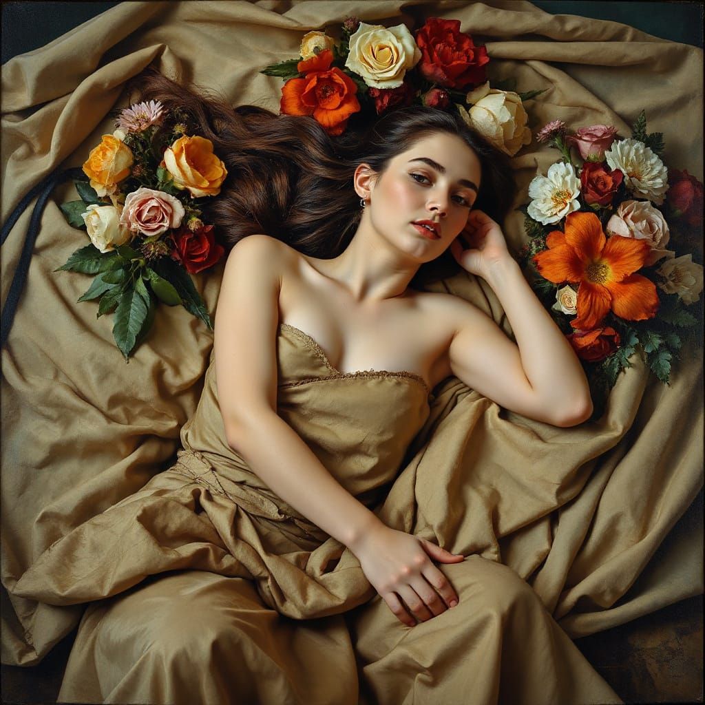 Classical Woman with Flowers in Surreal Style
