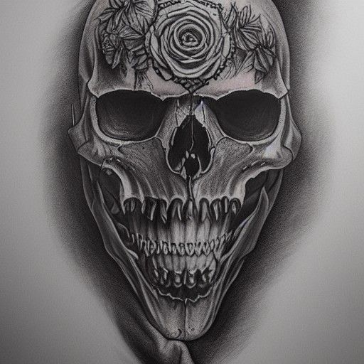 Sunflower Snake Skull Tattoo: Charcoal Drawing