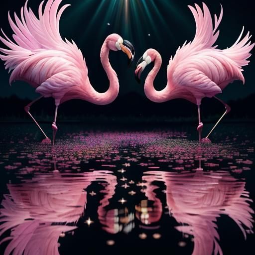 Spectacular Flamingo Reflections in CGI Fine Art