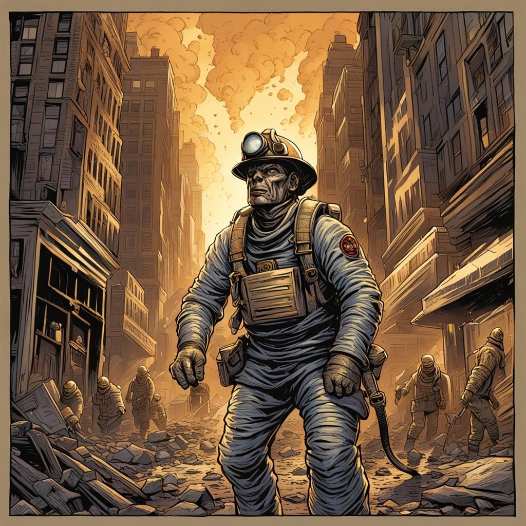 The Mummy as NYC Fireman in Comic Book Art