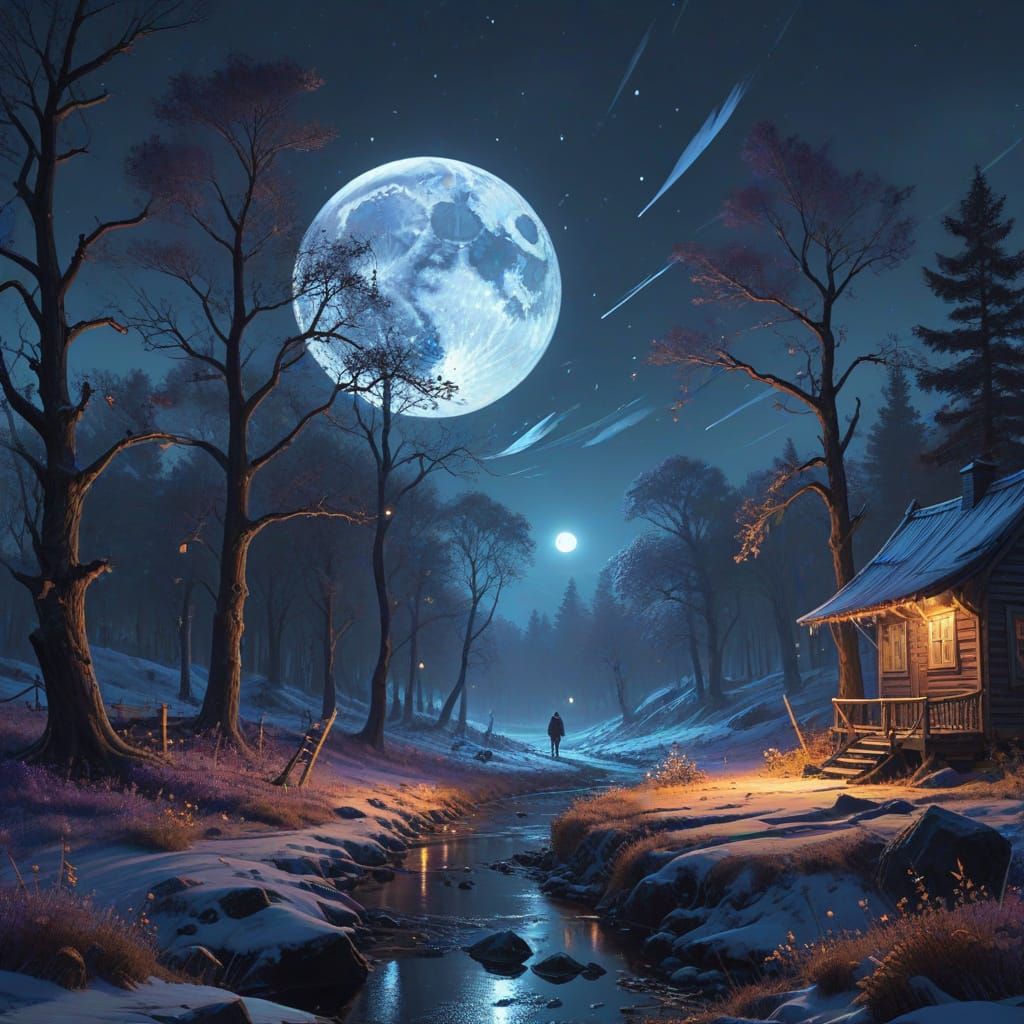 Lunar Snowflake Dance in Dreamy, Whimsical Landscapes