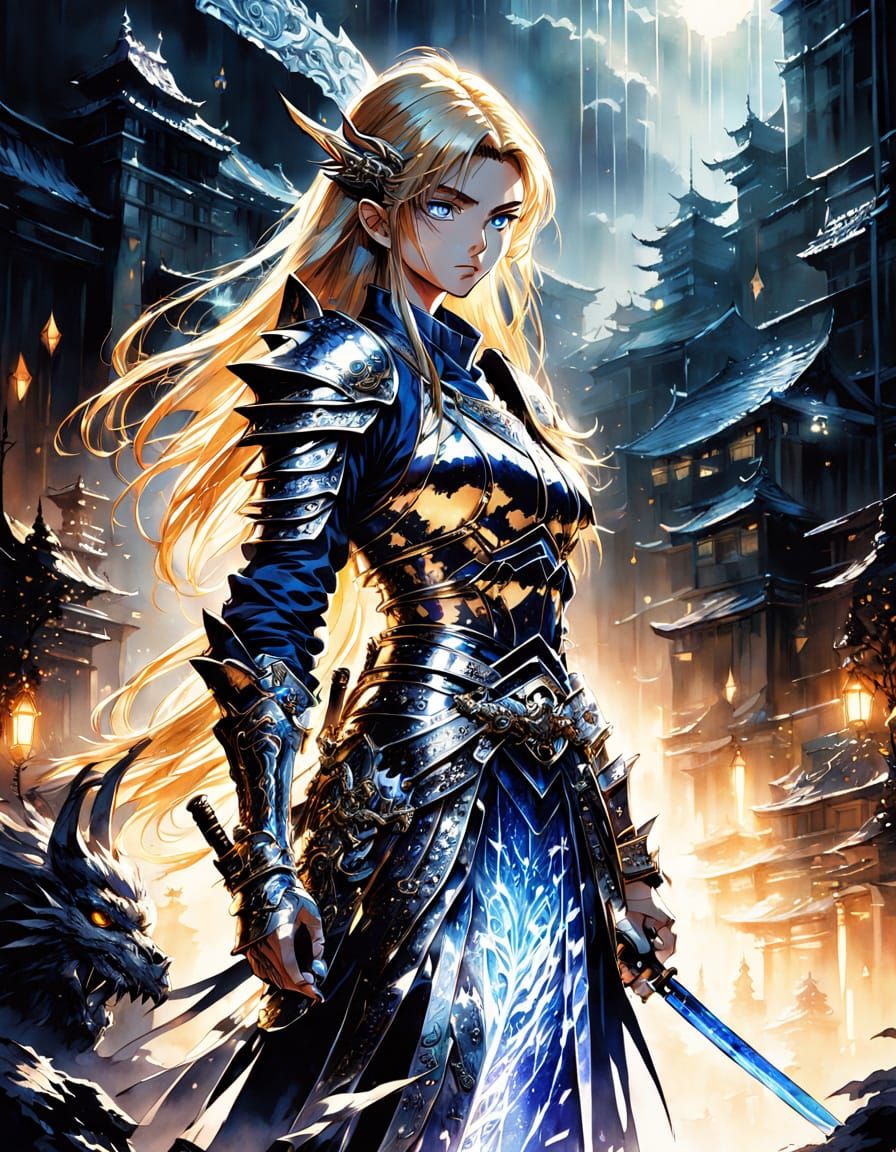 Manga-Inspired Fantasy Warrior in Chiaroscuro