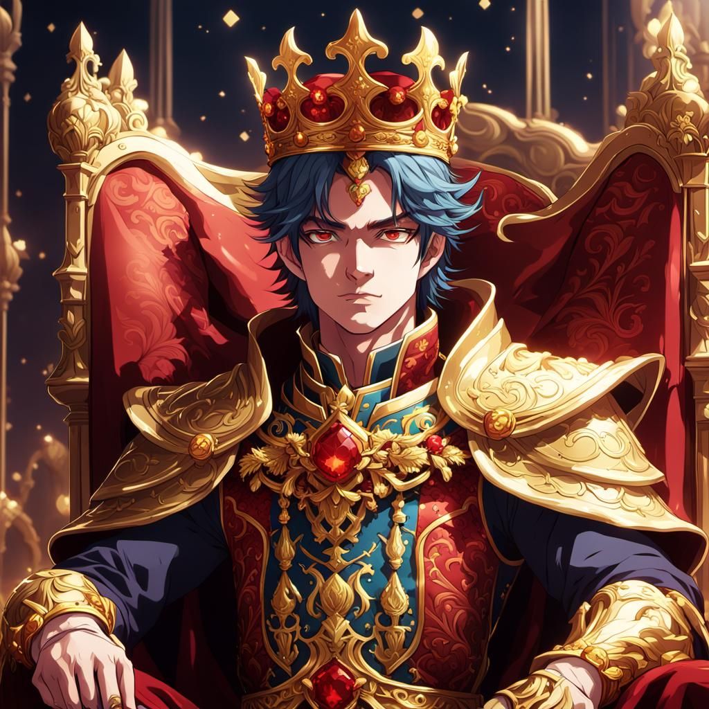 Anime Character with Crown and Scepter in Royal Style