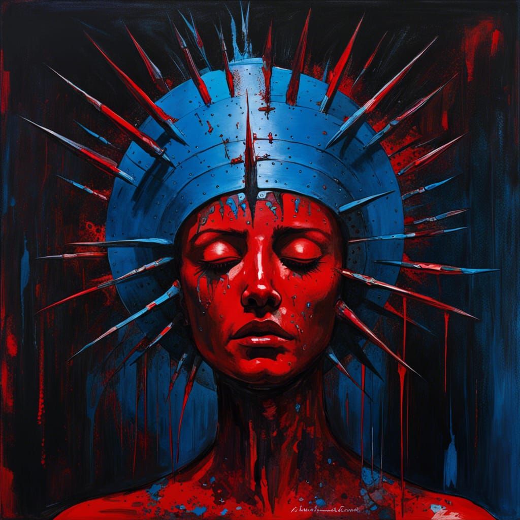 Violent Face with Spikes in Biopunk Style