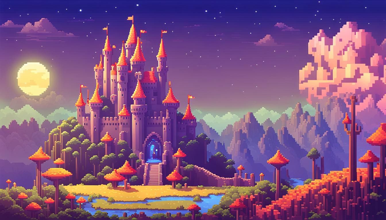 Isometric Pixel Art Kingdom at Night