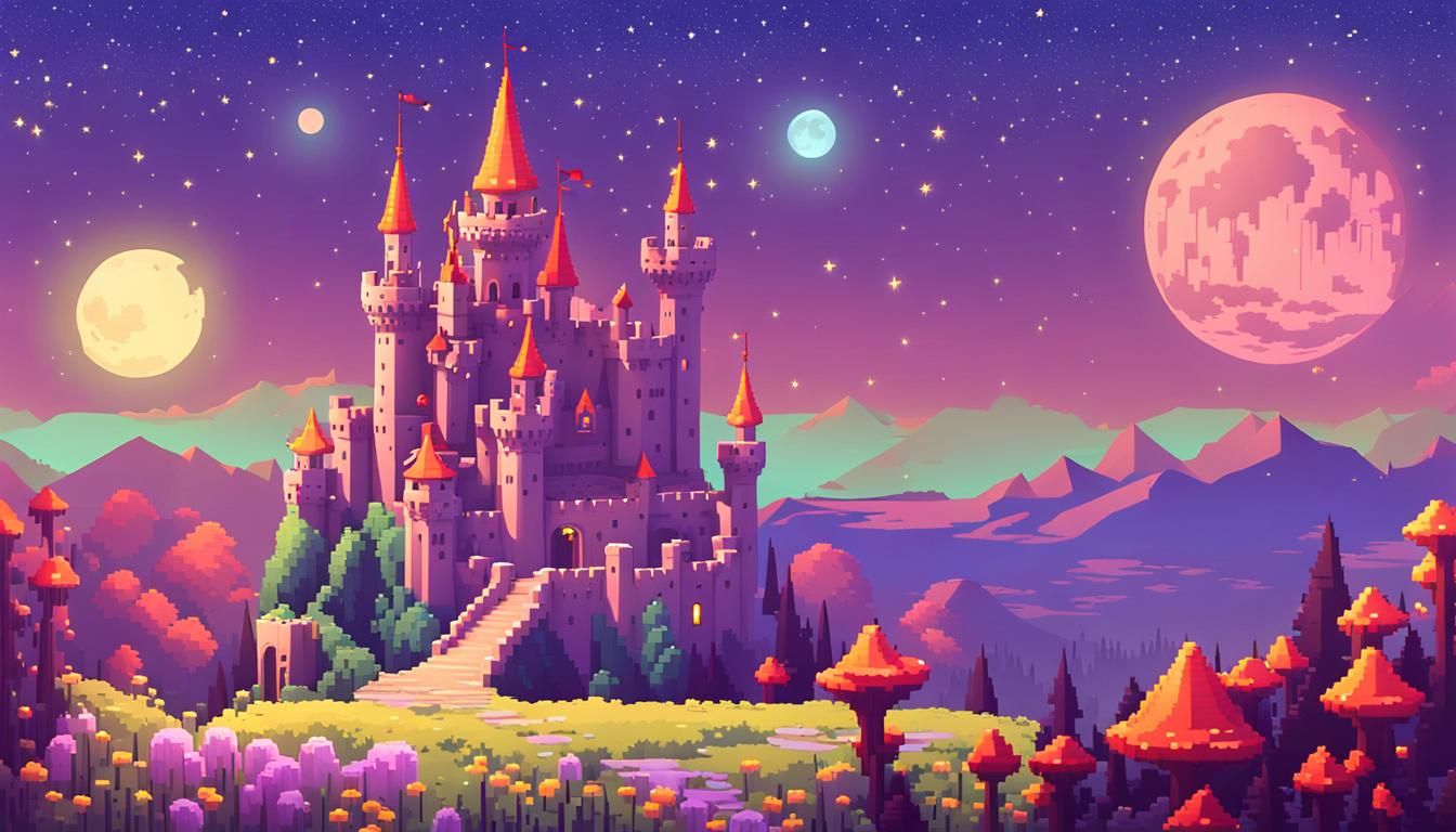 Isometric Pixel Art Kingdom with Medieval Castle
