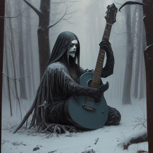 Creepy Black Metalhead in Snowy Forest