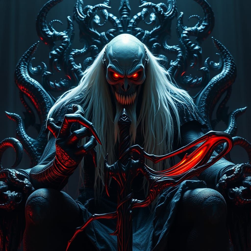Knull on Throne with Necrosword in Gothic Style