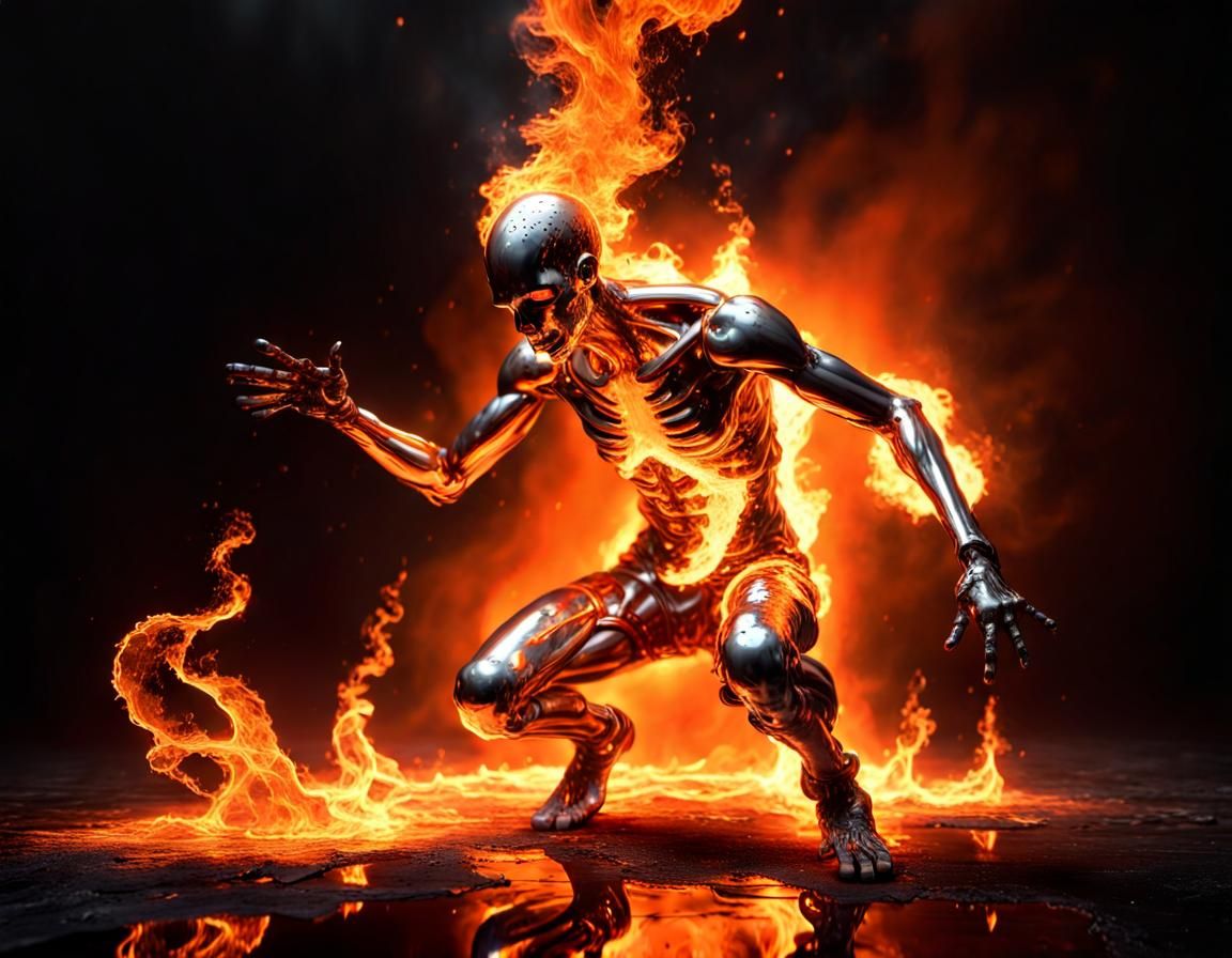 Dramatic Humanoid Figure Plays With Fire