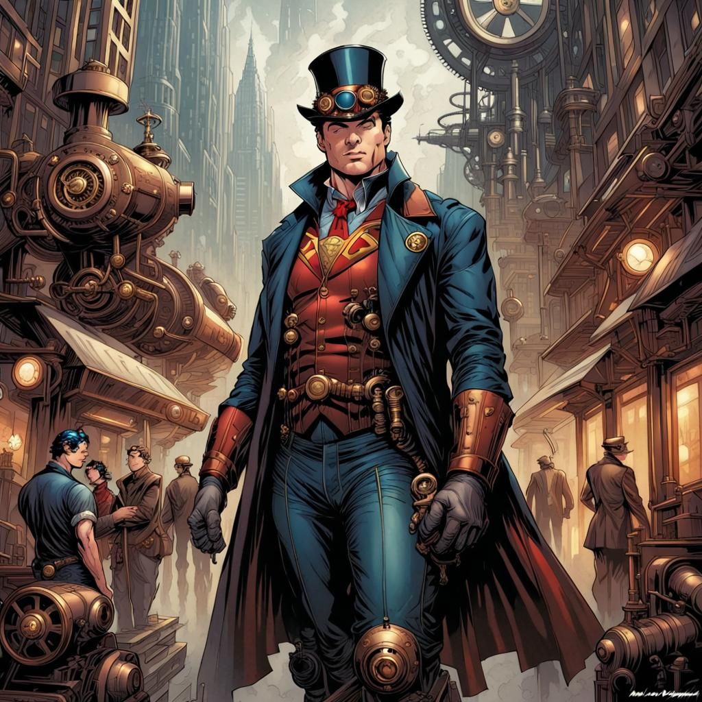 Superman in Steampunk Metropolis: Comic Book Art