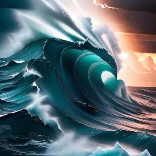 Hyperrealistic Stormy Sea with Rowboat