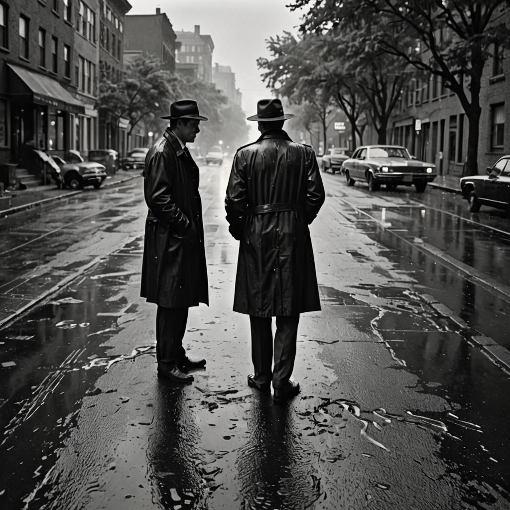 Film Noir Detective Investigates Crime Scene