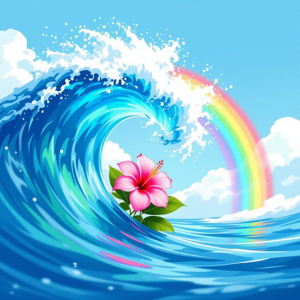 Rainbow Wave with Tropical Flower