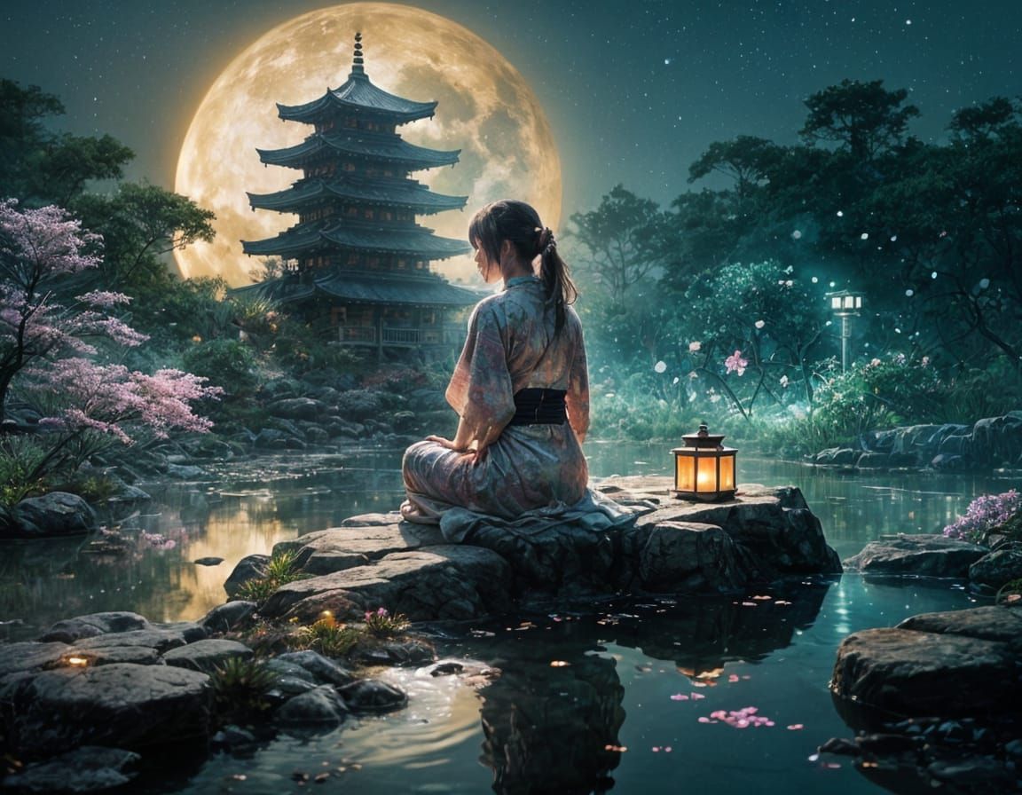 Japanese girl in the moonlight