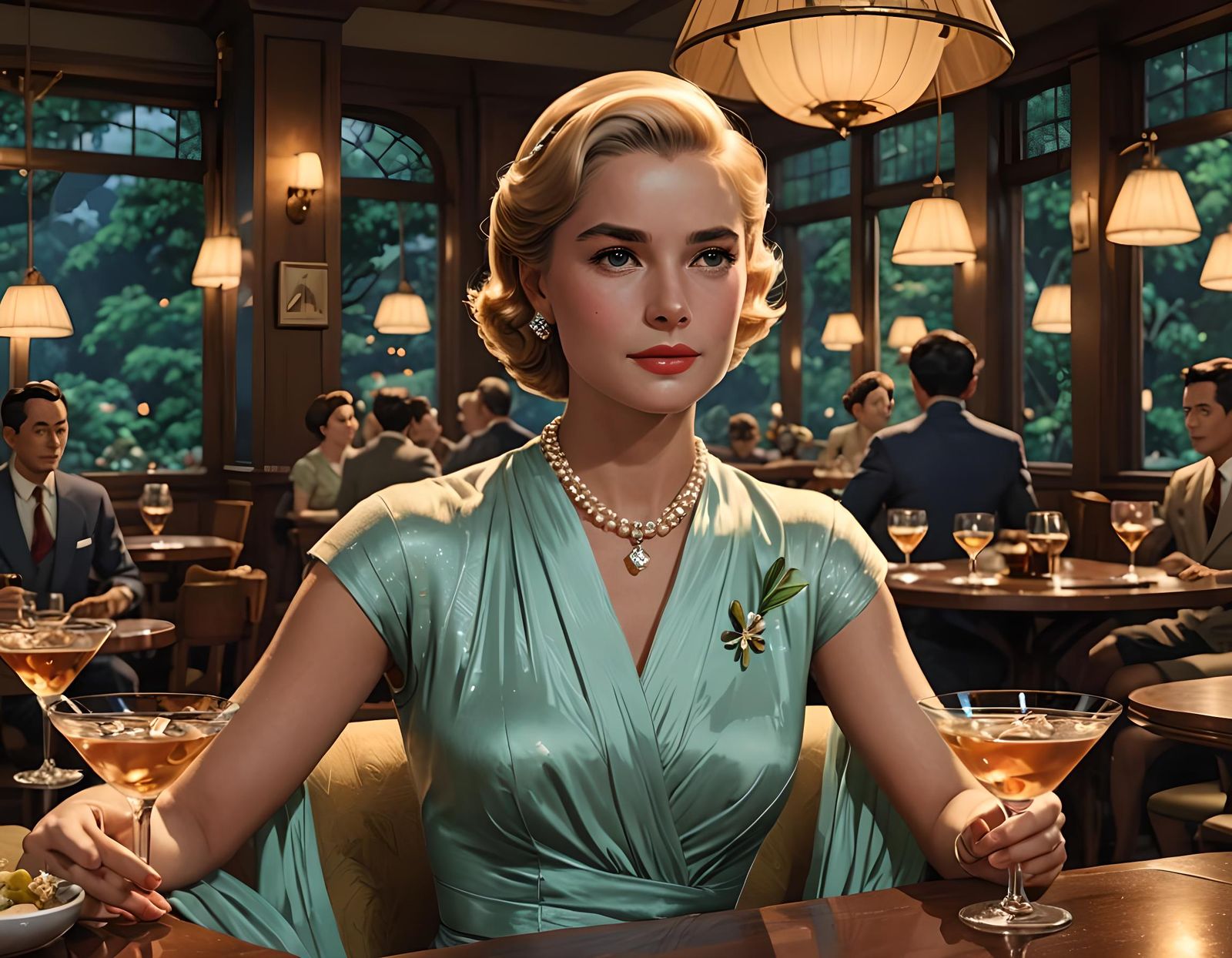 Grace Kelly Martini in Studio Ghibli Anime Style