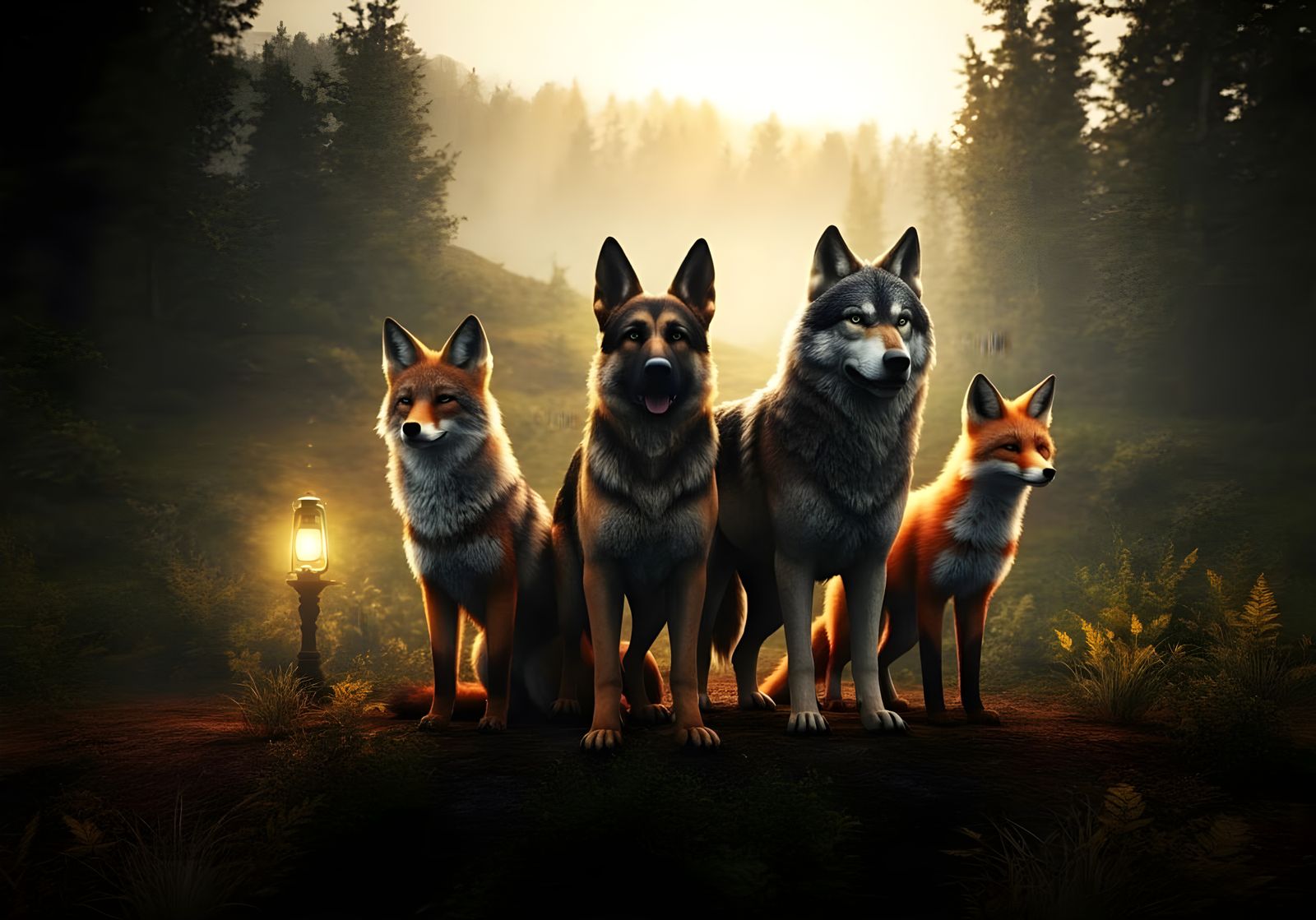 Wolf, German Shepherd, Coyote, Fox