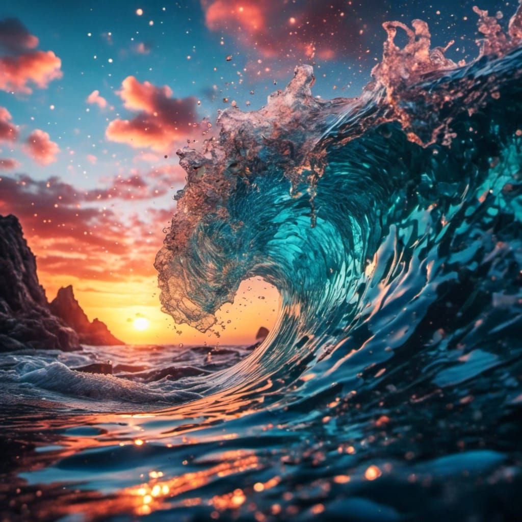 Luminescent Stained Glass Wave in Sunlight