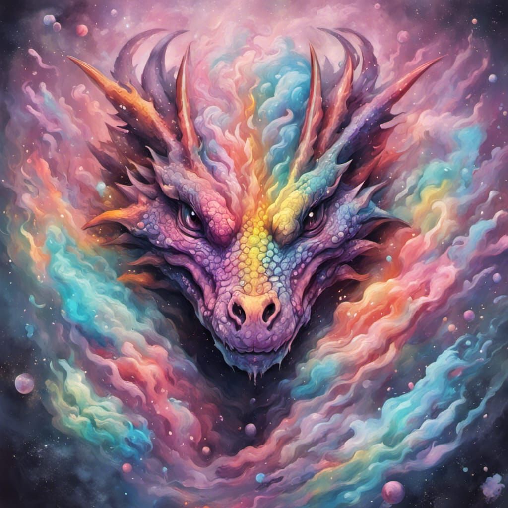 Pastel Dragon in Space Graffiti Art