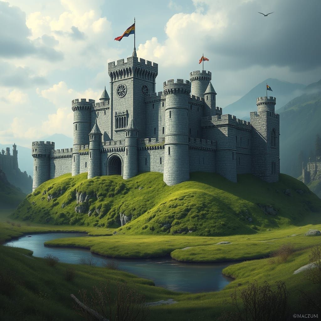 Medieval Castle in Game of Thrones Style Amidst Serene Grass...