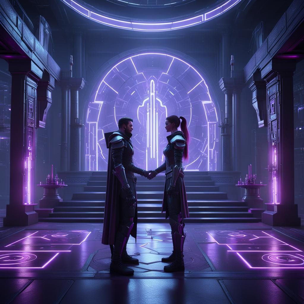 Cyberpunk Ceremony: Altar Meeting in Secret Castle Chamber