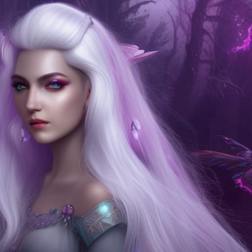 White-Haired Princess with Purple Eyes: Fantasy Art