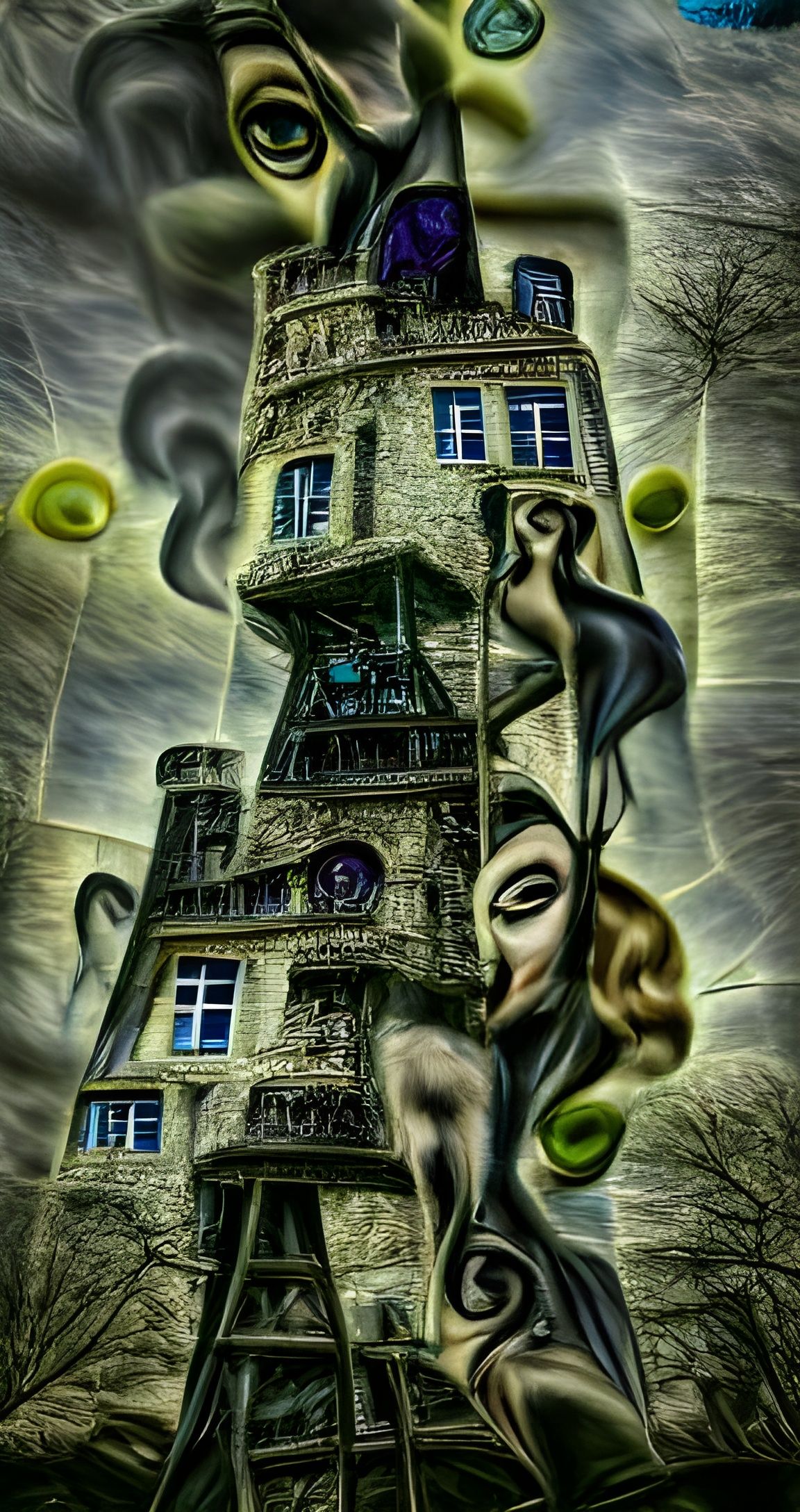 Surreal Tower of Witches Mansion in Film Noir