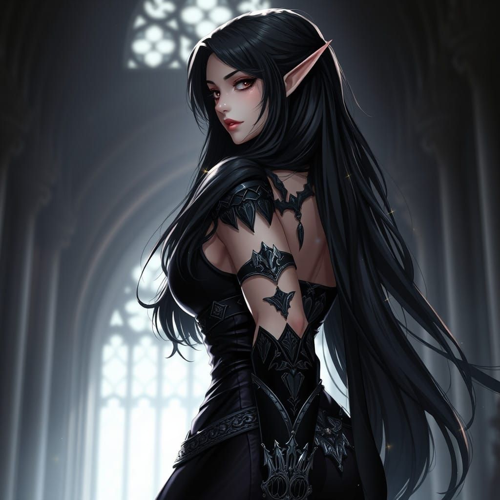 Ethereal Elven Goddess in Dark Gothic Anime Style