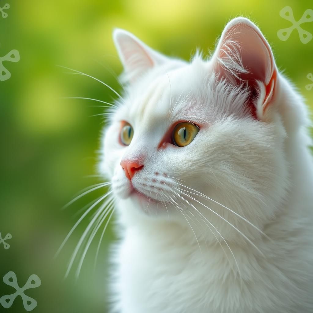 Serene White Cat Portrait with Green Eyes