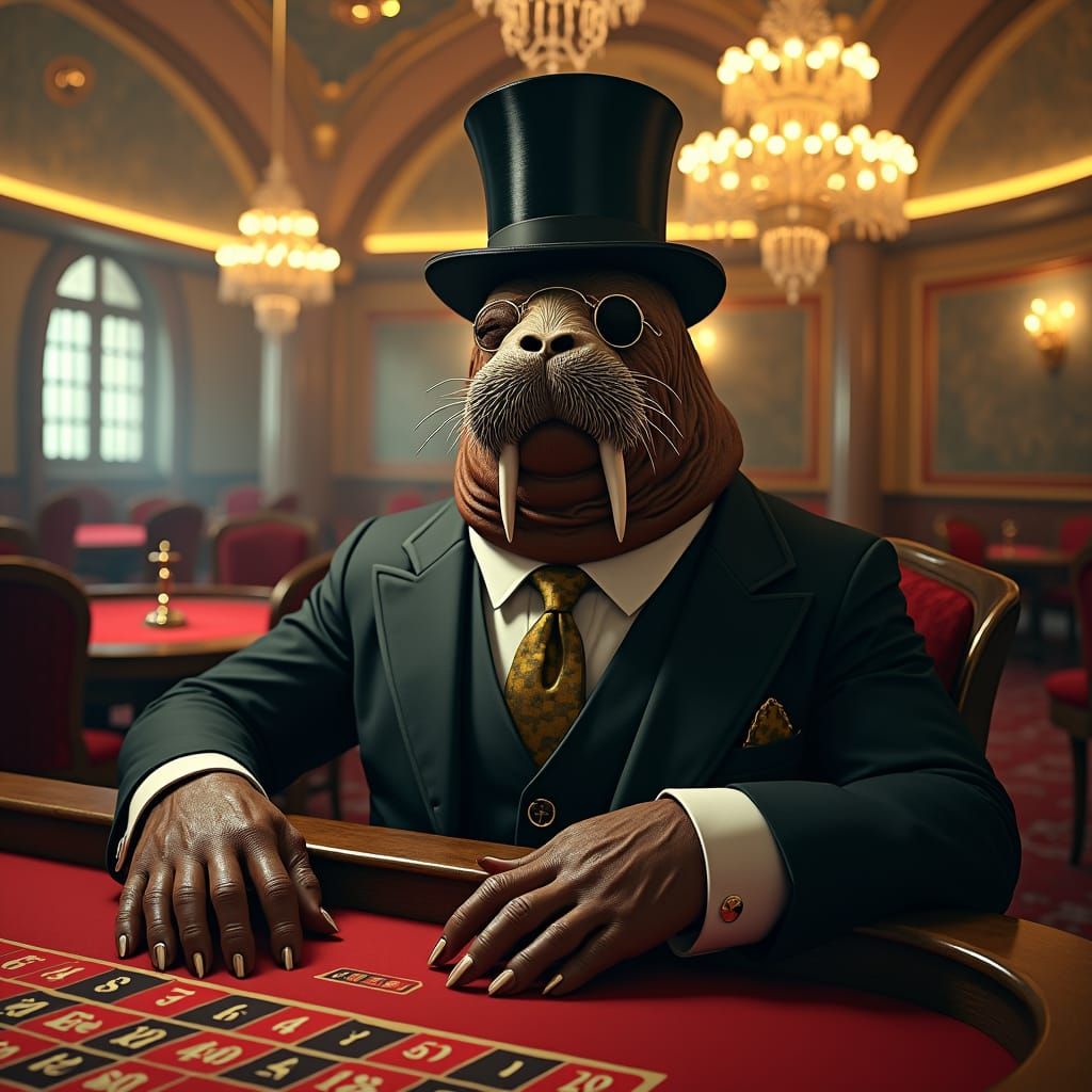 Walrus Gambler in Art Nouveau Casino
