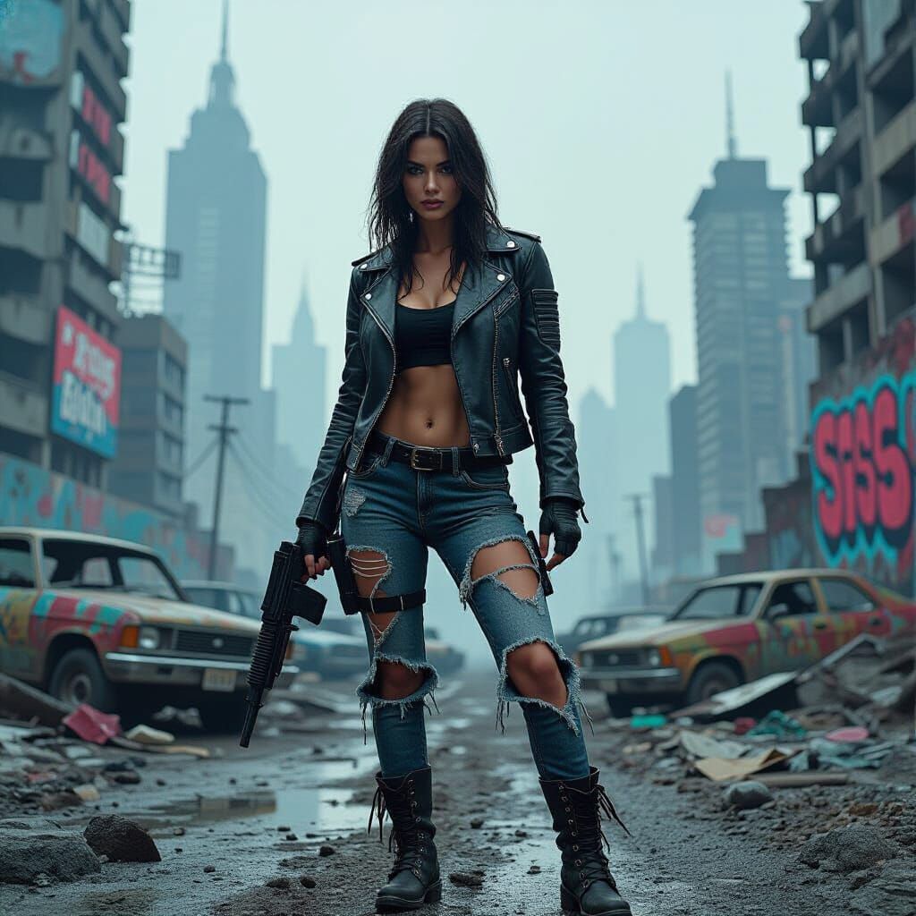 Post-Apocalyptic Warrior Woman in Polychromatic Style