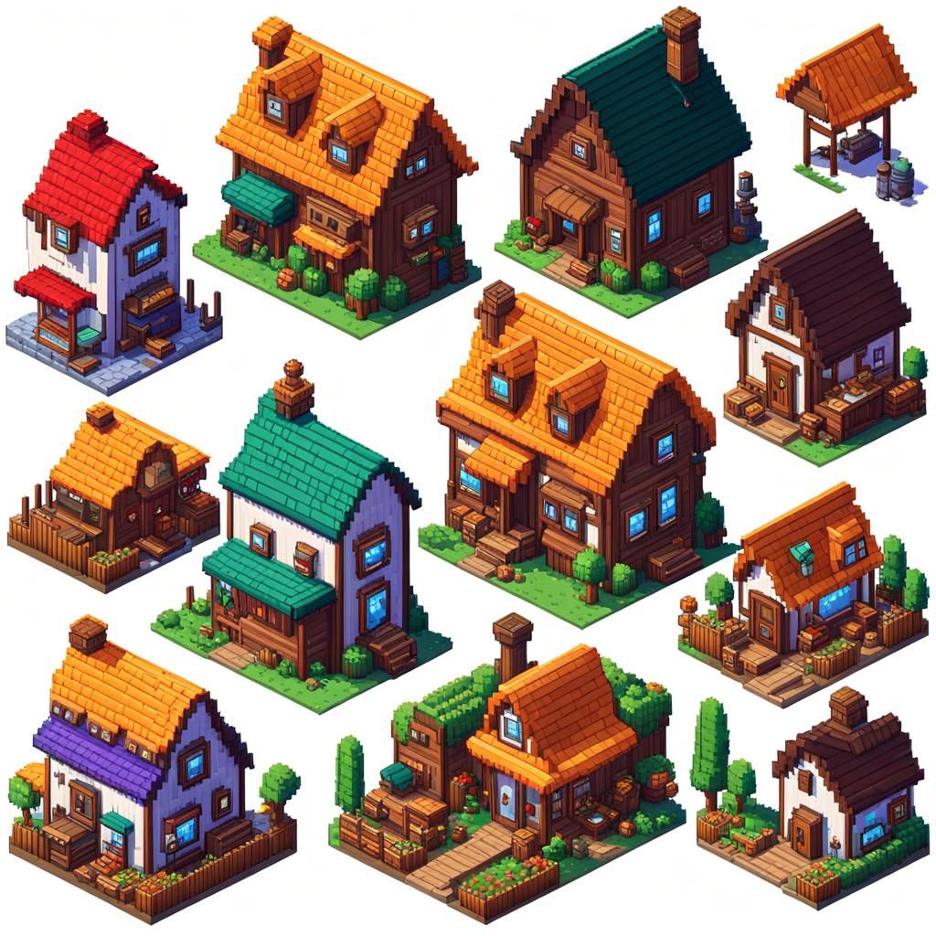 Pixel Art Houses in Stardew Valley Style