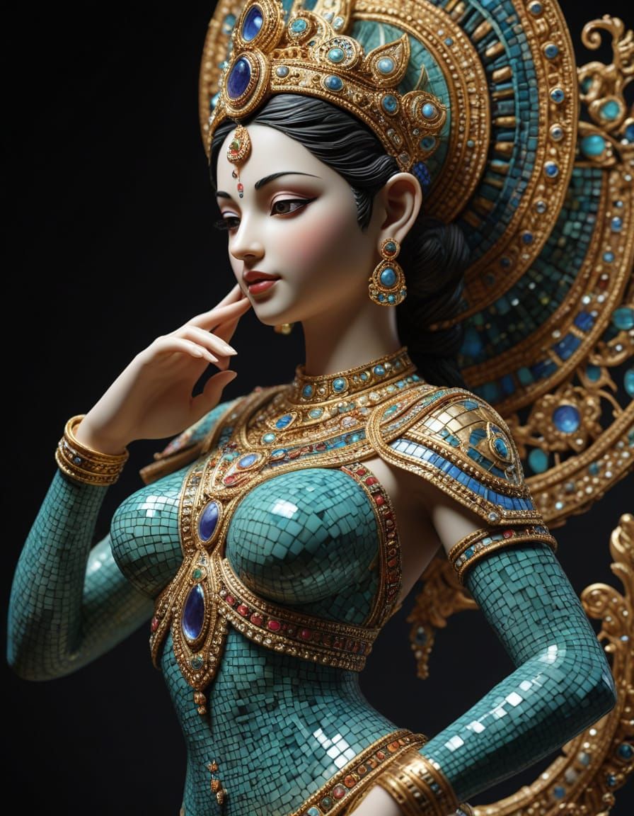 Celestial Apsara Vishvachi Gemstone Statue in 8K