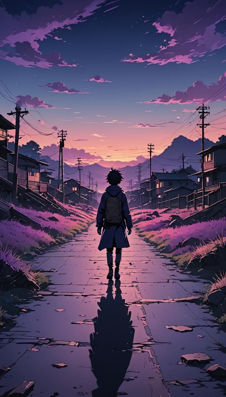 Lone Figure in Dark: Cel-Shaded Anime Style