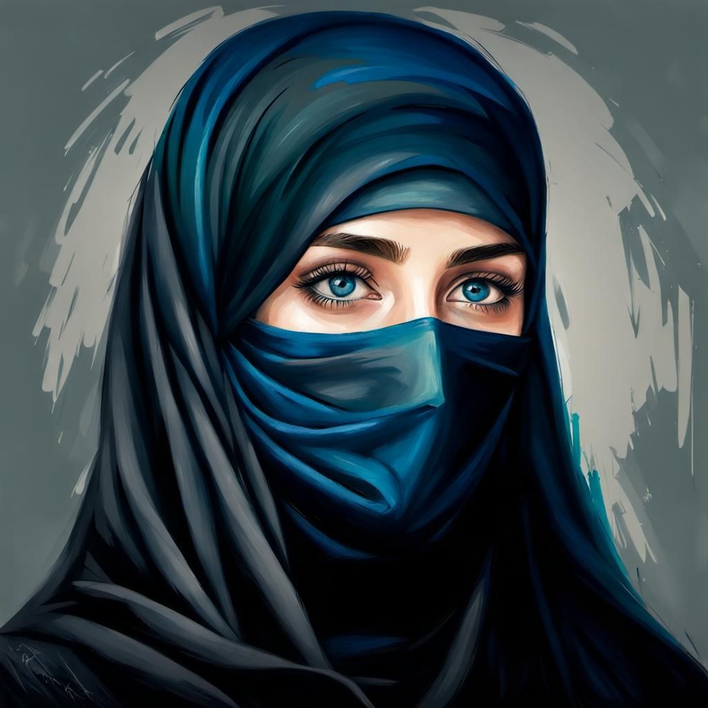 Portrait of a Blue-Eyed Woman Wearing Niqab