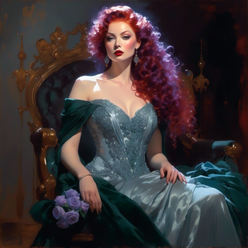 Red-Headed Goddess Portrait in Watercolor Style