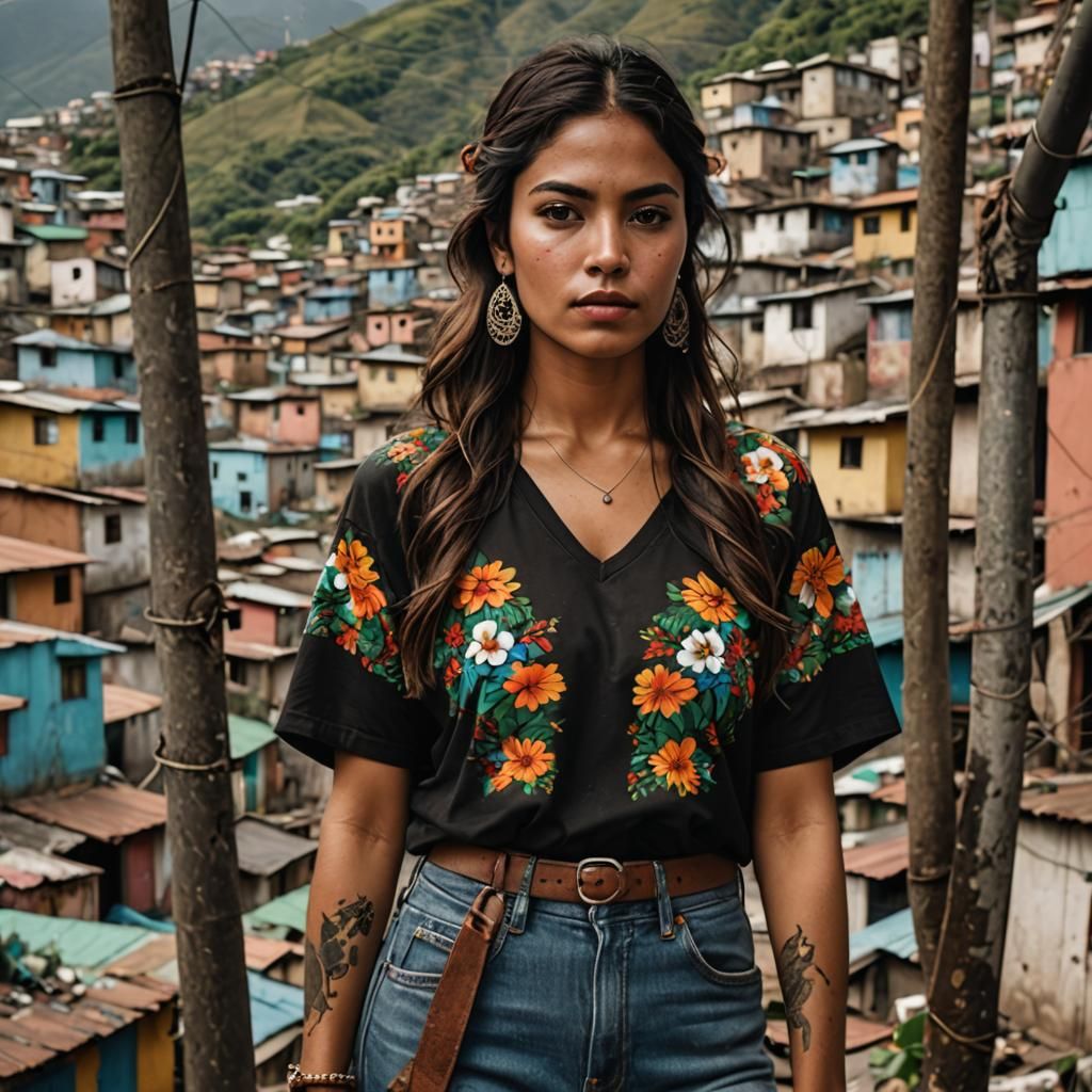 Sensual Mexican Woman with Favelas Landscape