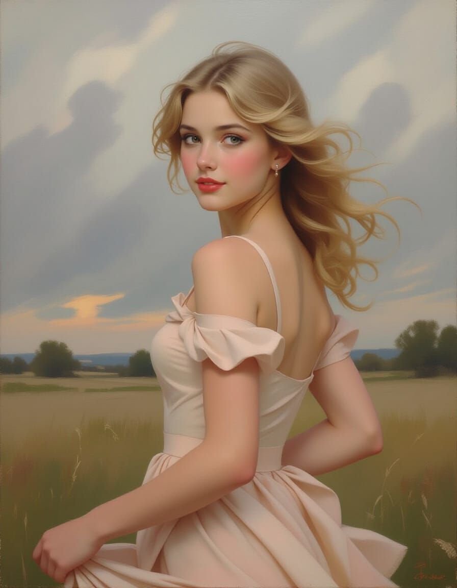 Blonde Woman's Enigmatic Smile: Painterly Art