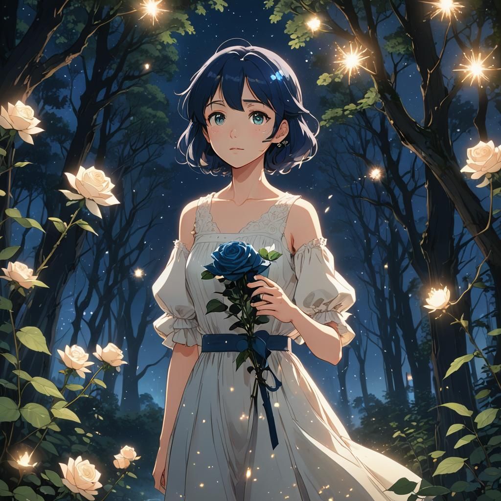 Anime Girl with Rose in Ghibli Style