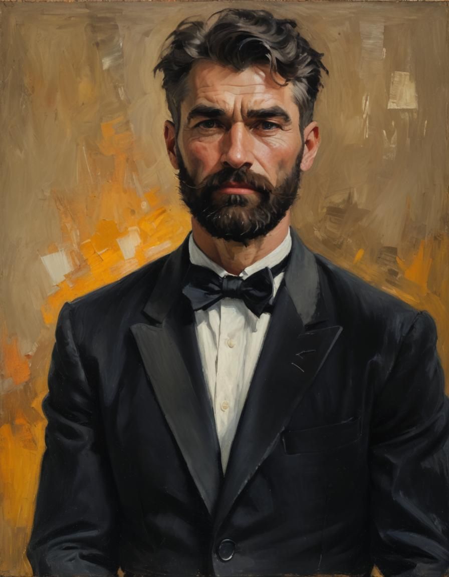 Hirsute Hunk in Velvet Suit: Impressionist Oil Painting