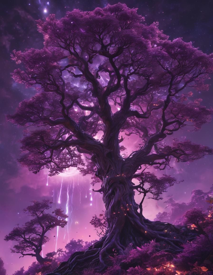 Glowing Alien Tree with Ethereal Sci-Fi Elements