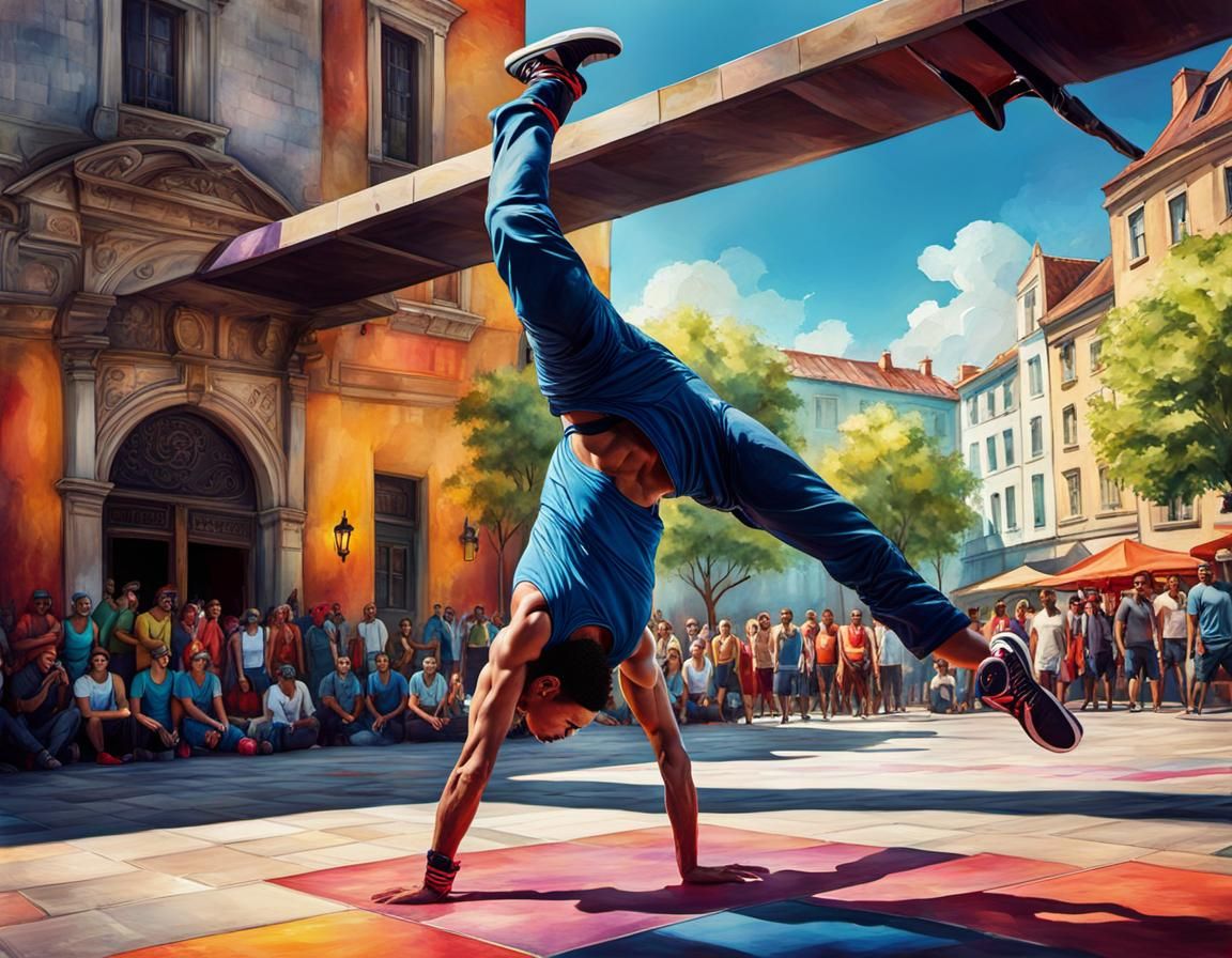 Breakdancer Handstand: Vibrant Watercolour Digital Art
