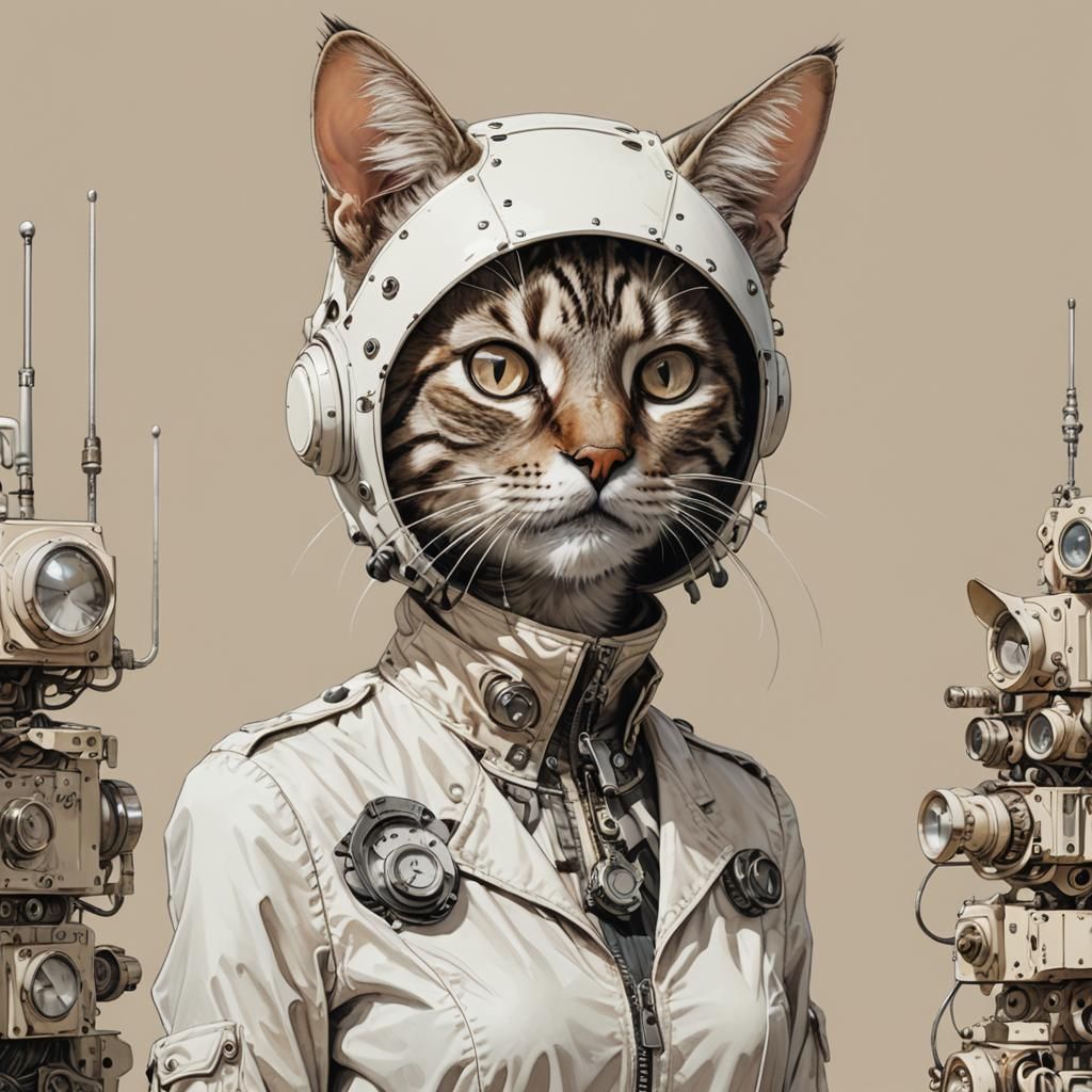 Hyperrealistic Cat Woman in White and Beige