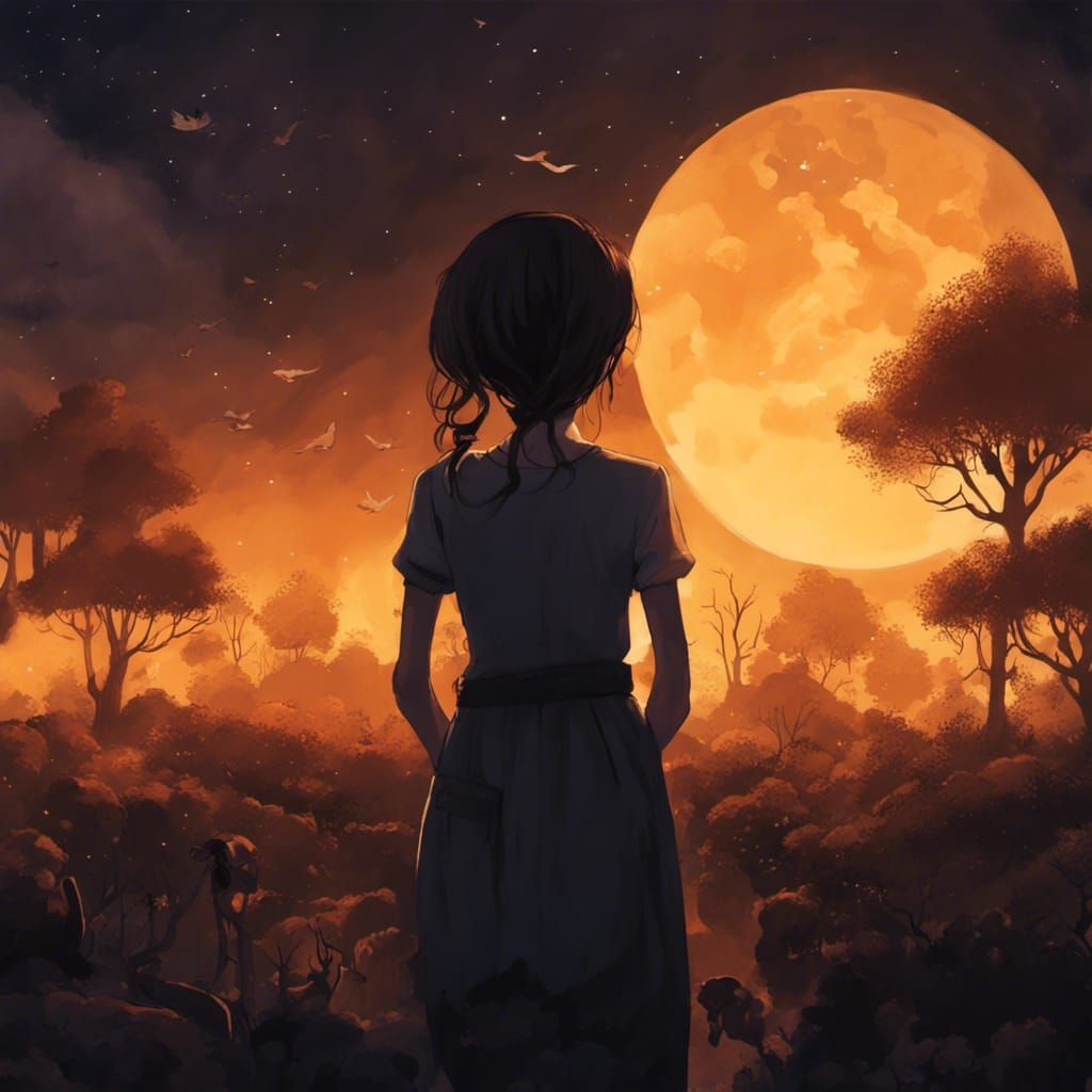 Creepy Blood Moon Rose Garden at Night