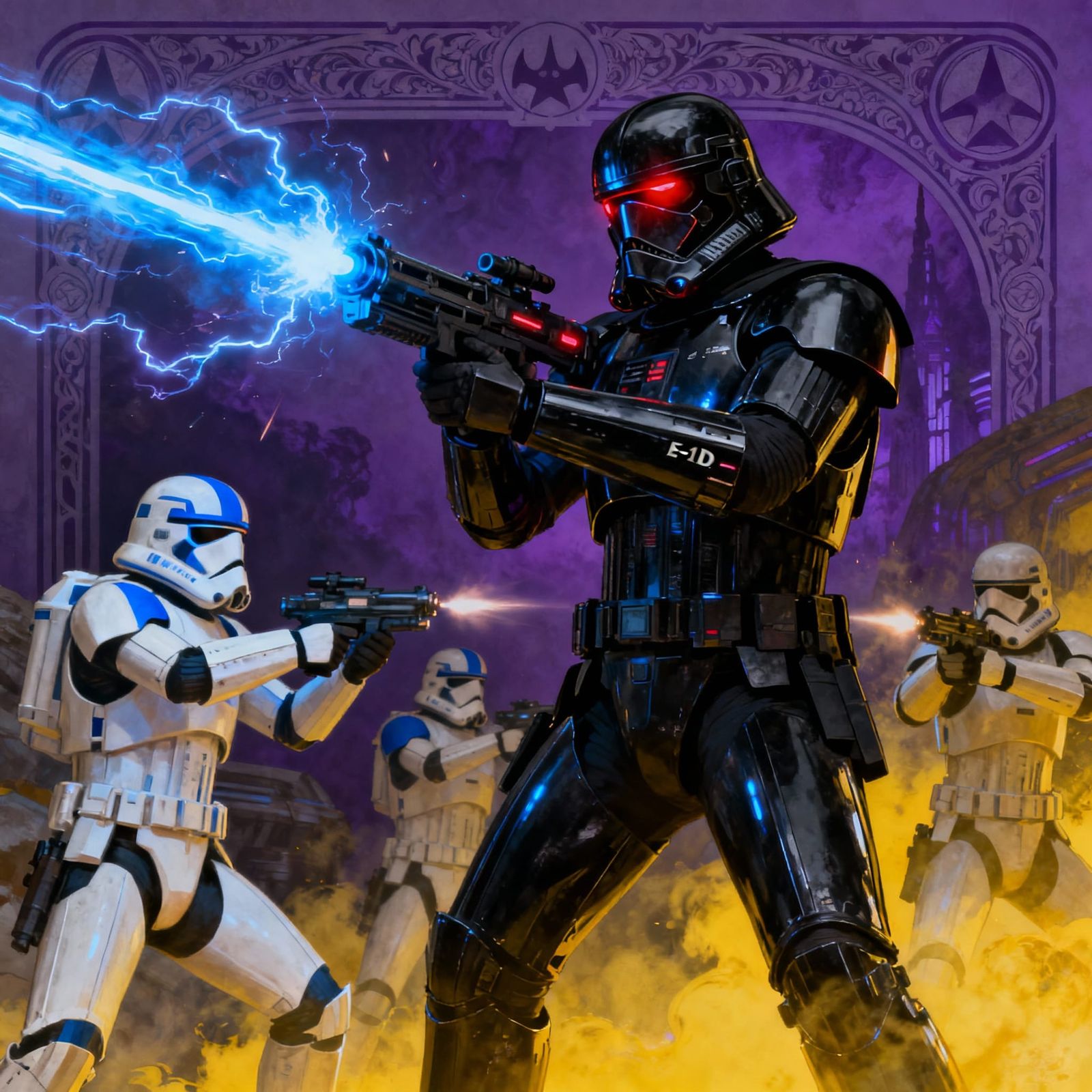 Imperial Death Trooper Blasts Rebels in Dark Fantasy Art