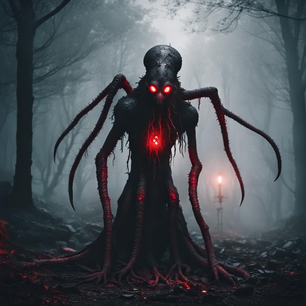 Lovecraftian Horror: Eldritch Creature in Ruins