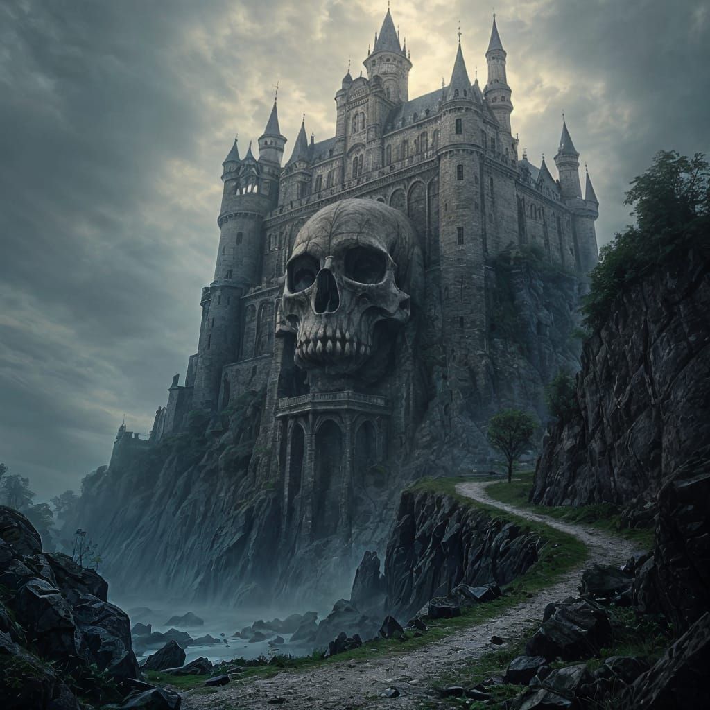 Gothic Castle Ruin on Skull Mountain in Rhineland