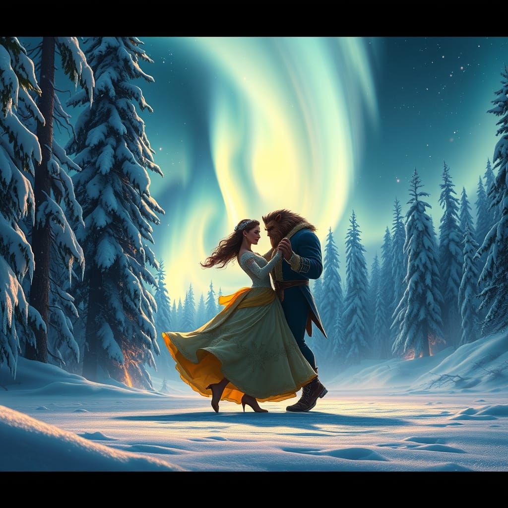 Fantasy Dance Scene under the Northern Lights
