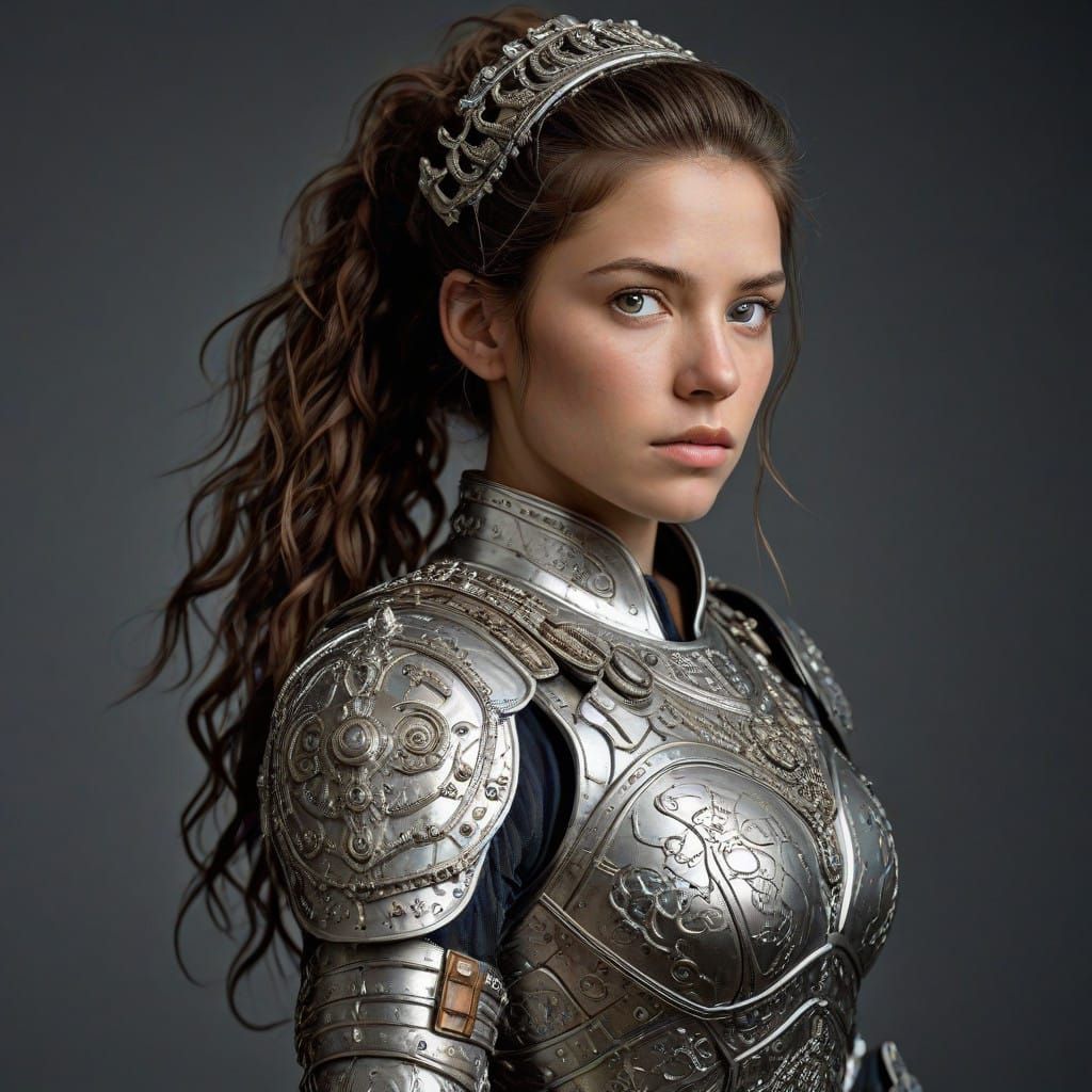 Goddess of War in Ancient Greek Armor, Ready for Battle