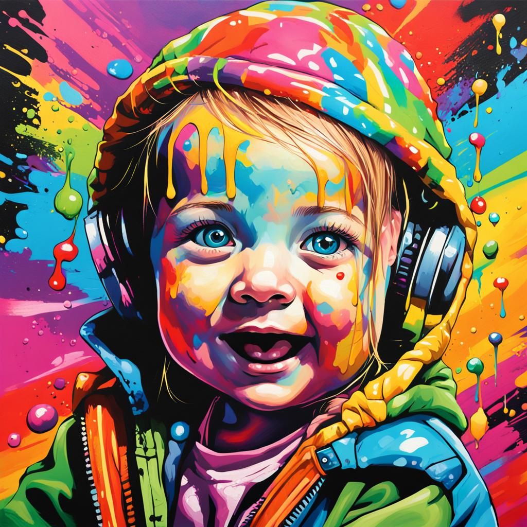 Rainbow Baby Girl in Graffiti Street Art