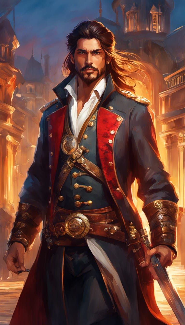 Pirate Captain in Watercolor Vector Art